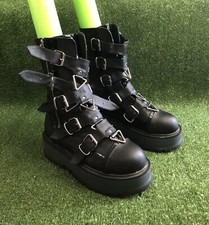 Demonin Y2k Chunky Goth Emo Core Slacker High Boots Straps Black Womens 11