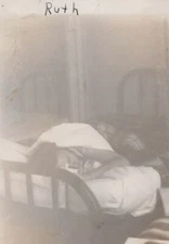1938 San Diego Woman Sleeping Bed Ruth Written on Front Nap Portrait