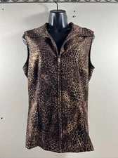 Briggs Ladies Women Vest Size 10 Sleeveless Zippered Top Cheetah Print