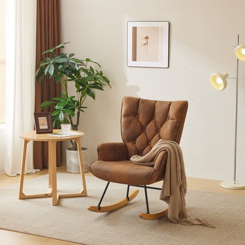 Flannel Indoor Rocking Chair Soft Padded Glider Parenting Chair w/ High Backrest - Picture 18 of 31