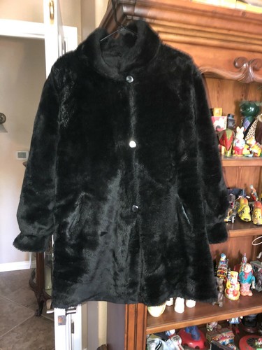 1980's Plush Faux Fur Coat Black Shaggy 