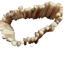  Bracelet Abalone StretchCuff Mother Of Pearl  Vtg Natural Beige MOP Shell