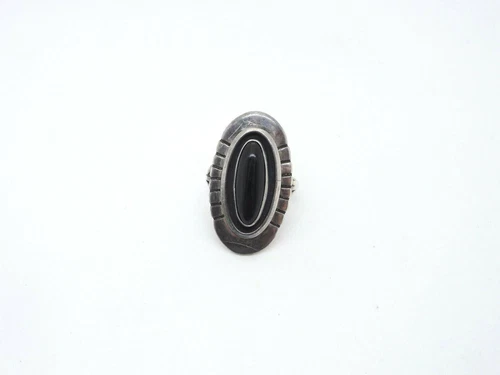 Vintage Sterling Silver Native American G Gomez Black Onyx Men's Ring, size 10