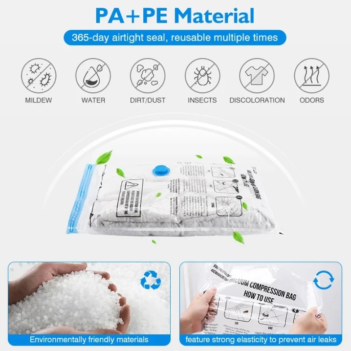10 bolsas de almacenamiento al vacío Jumbo ropa de cama sello viaje ahorro de espacio con bomba Foto 3 de 4