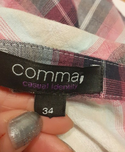 Comma Size 8 Long Length Pink Checked Long Sleeve Casual Blouse with Pockets - Picture 10 of 12
