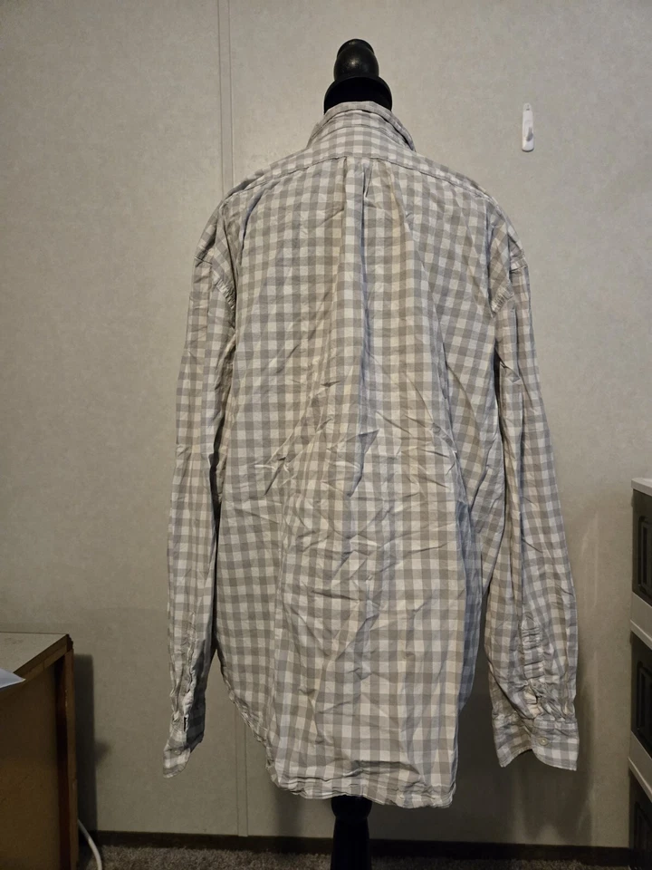 Camisa de vestir Old Navy blanca para hombre con cuadros blancos grises LS abotonados clásica talla 3XL Foto 2 de 4