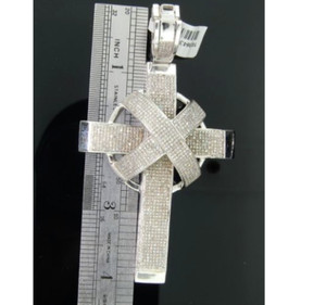 Authentic 2.18 ct Cubic Zirconia mens X Domed Cross Pendant in White Gold Plated Silver