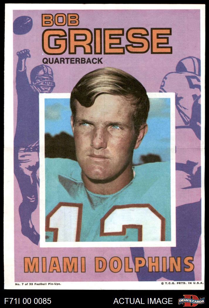 1971 Topps Football Posters #7 Bob Griese Dolphins HOF Purdue 5 - EX