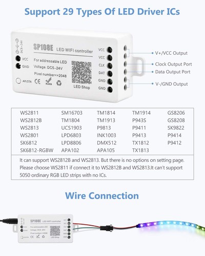 SP108E SP107E SP105E LED Remote Control For WS2812B WS2811 RGB LED Pixels Strip - Picture 4 of 38