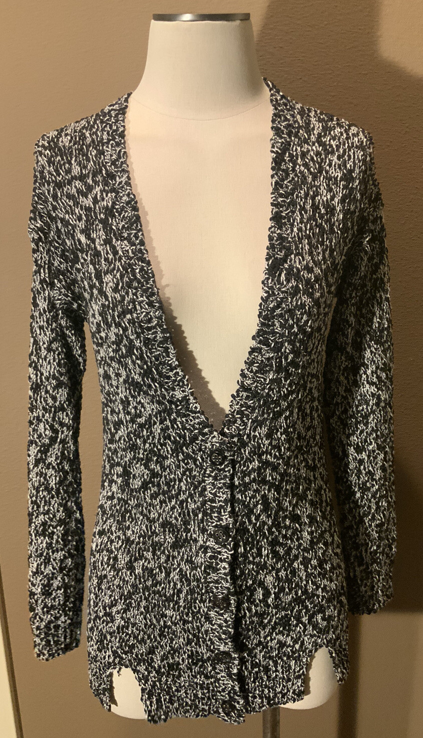 Joan Vaas New York Size Small Black White Tweed Cardigan Sweater