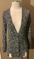 Joan Vaas New York Size Small Black White Tweed Cardigan Sweater