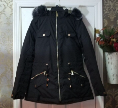 HOW DARE U WOMEN'S REVERSIBLE COAT REMOVEABLE FAUX FUR HOOD BLACK