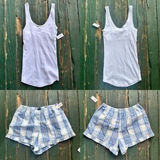 Gap Body Women's Sleep Set White Tank Top And Plaid Shorts Size Xs New