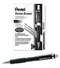 Pentel Twist-Erase III Mechanical Pencil ,0.5mm , Black Barrel, 12 Pack QE515A 