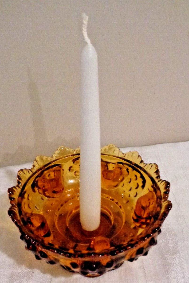 Vintage Authentic Handmade Fenton Amber Hobnail Glass 6 Candle