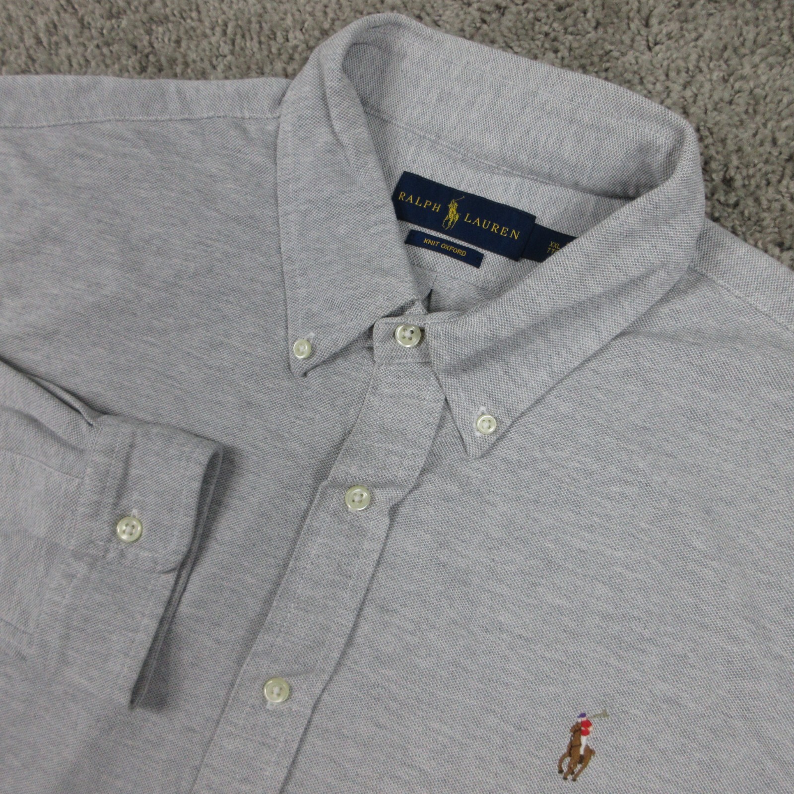 Camicia Ralph Lauren uomo XXL 2XL grigia maglia Oxford carne pony logo bottoni usata in ottime condizioni
