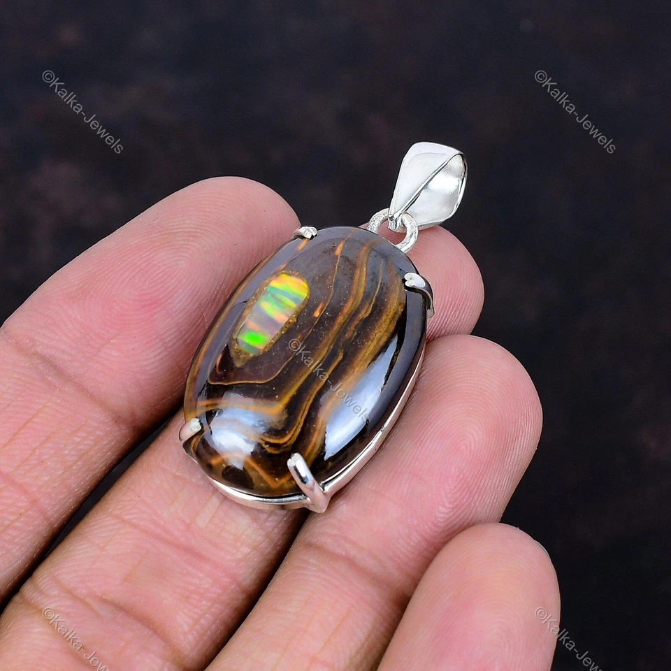 Natural Ethopian Opal In Boulder Opal Sterling Silver Birthday Bezel New Pendant - Image 4 of 4