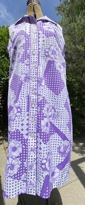 Vintage 70's Mod Dress Alex Coleman Polyester Shift Shirtdress Op-Art M/L Purple