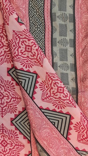 Moss Crepe Saree Indian Vintage Pink Floral Printed Sari Craft Fabric MSS1030 - Picture 2 of 9