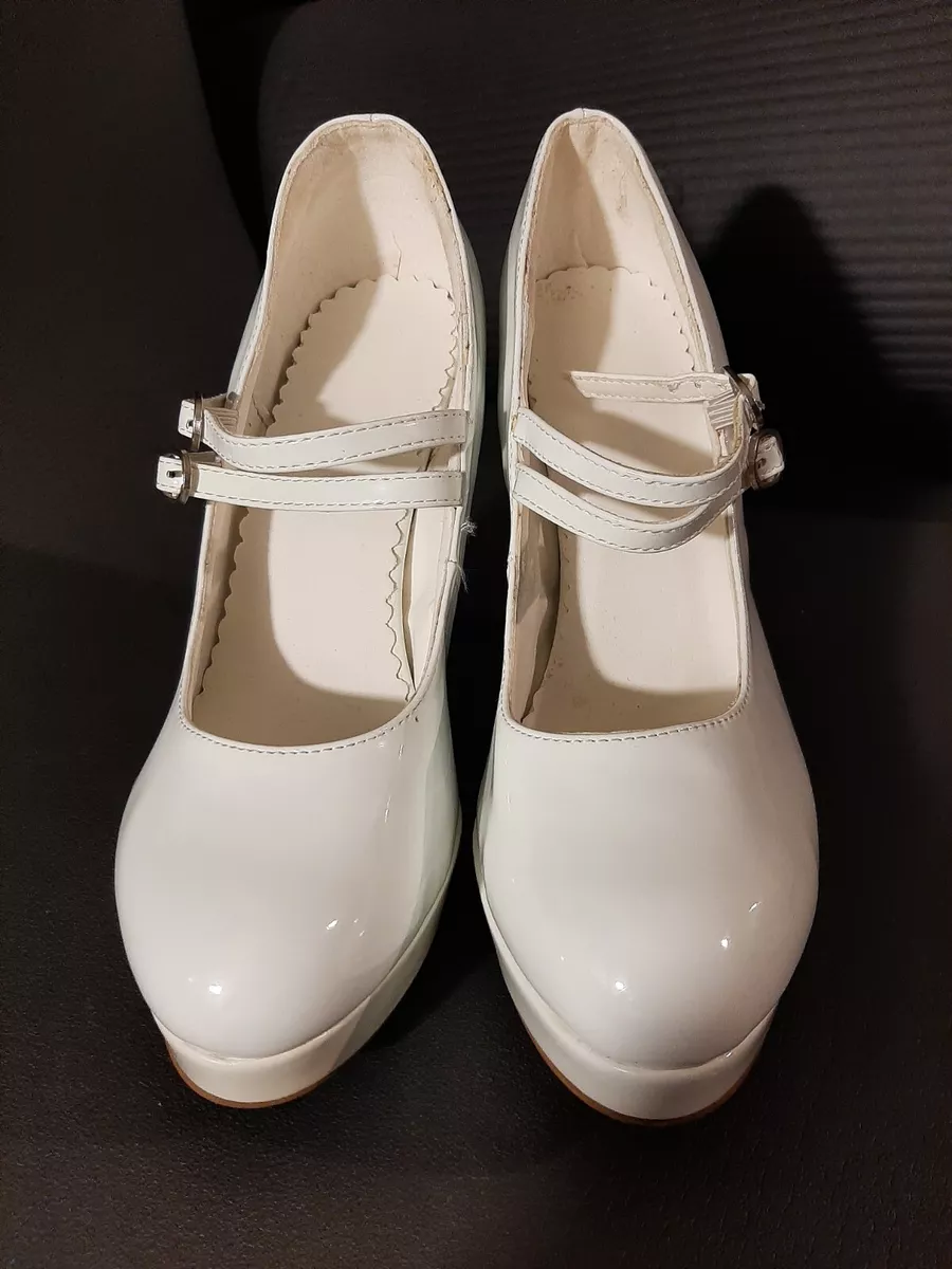 White Darcy Patent T-Bar Platform Mary Janes - CHARLES & KEITH IN
