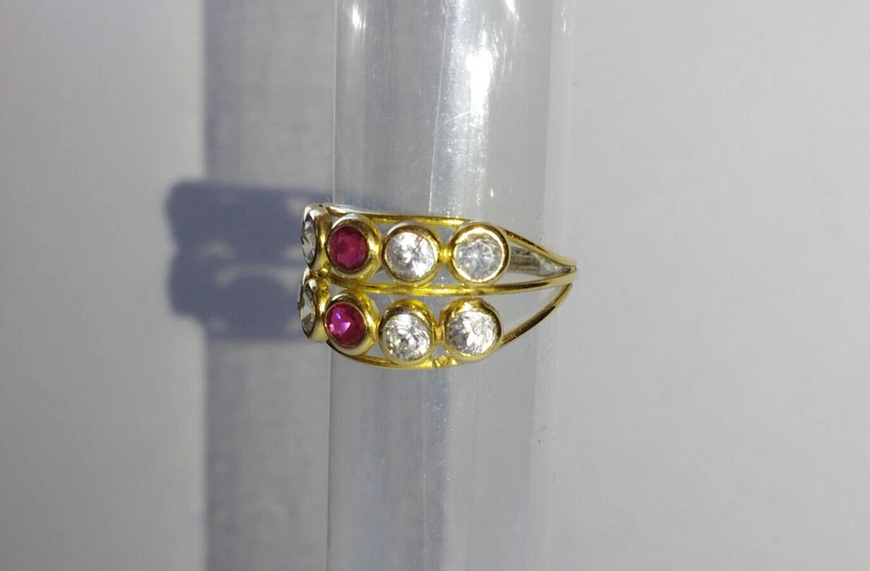 Goldring 18kt = 750 Gr 55 - 56 8 Zirkonbrillis 2 Rubine 1,6 ct Handarbeit - Bild 4 von 4