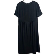 Zara Black Pattered Cap Cuffed Sleeve Midi Lagenlook Short Sleeve Dress Size S