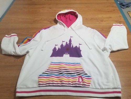 Disneyland Disney Parks Retro Regenbogenstreifen Pullover Hoodie Kordelzug Größe 1X - Bild 24 von 24