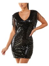 CITY STUDIO Womens Body Con Short Dress Black Sleeveless Party Lined Juniors 12