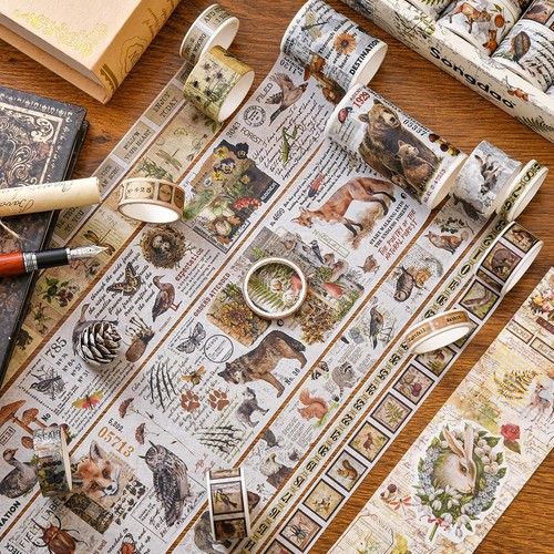 18 Rolls Vintage Washi Tape Pack Retro Arts Adhesive Monologue Decorative - Imagen 2 de 9