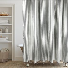 Modern Stripe Shower Curtain 72x72" Vertical Black Cream with Tassels