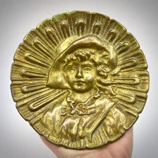 Vintage Heavy Collectible Cast Gilt Bronze Ashtray Plate Table Lady Girl 5.5''