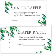 50 Pack Greenery Diaper Raffle Tickets for Baby Shower, Baby Shower Invitations