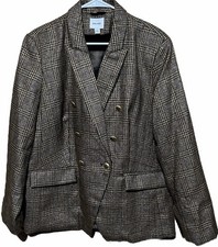 Nine West Blazer 2XL Gold Metallic Thread Houndstooth Boxy Boyfriend Jacket XXL