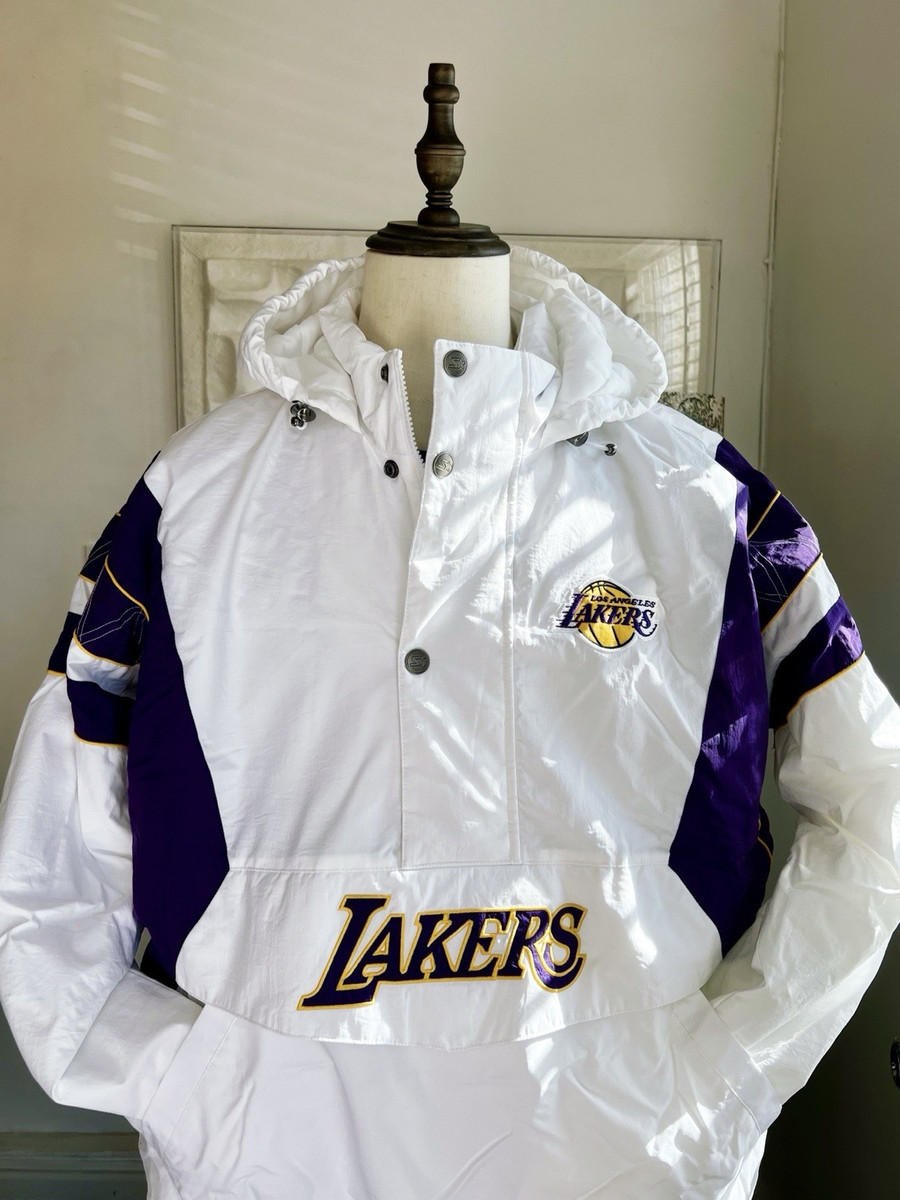 LOS ANGELES LAKERS Starter Hooded Half Zip Pullover Jacket WHITE
