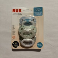 NUK Classic Pacifiers 18 Months 3 Pack - Lt Blue, Green and Gray - NIP