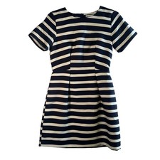 H&M Striped Fit Flare Mini Dress Navy Blue White Viscose Sz 6 Nautical Old Money