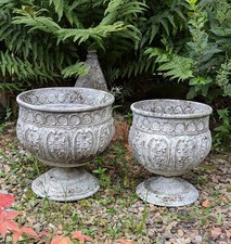 2er SET AMPHORE PFLANZSCHALE METALL ANTIK STIL GARTENDEKO COTTAGE JARDINIERE NEU