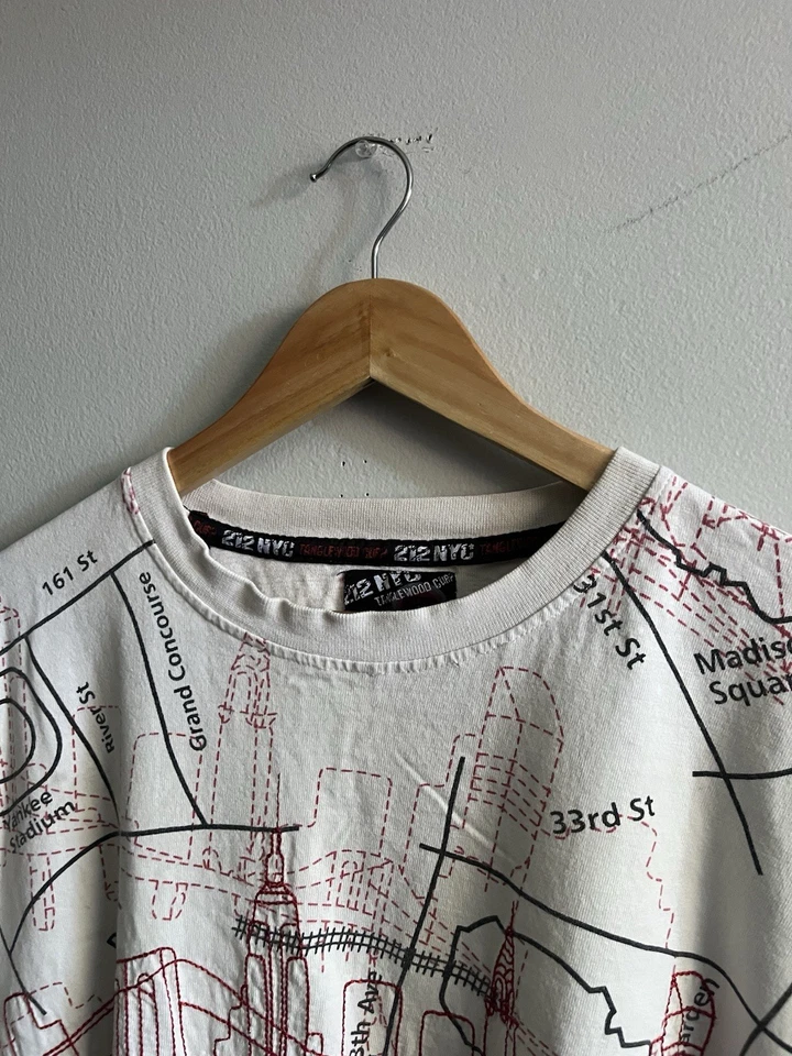 Camiseta De Colección Y2K 212NYC Blanca Mapa de la Ciudad de Nueva York AOP Hip Hop Rap Para Hombres Talla 2XL Foto 2 de 4
