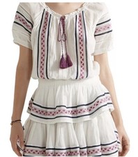 LoveShackFancy white purple short sleeve poppy baja embroidered mini dress