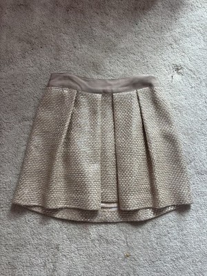 Milly Pleated A-Line Skirt Beige Short Zip Solid Pattern Women's Regular Size 6