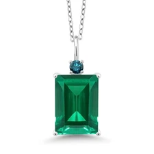 6.60 Ct Emerald Cut Green Nano Emerald Blue Diamond 925 Sterling Silver Pendant
