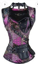 NEW Steel-Boned Steampunk Corset Set: Gothic Brocade w/ Jacket Belt Purple 3XL