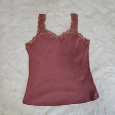 Y2K Maurices Cami Tank Top Lace Pink Ribbed size 1X Flirty Fairy Retro Layering