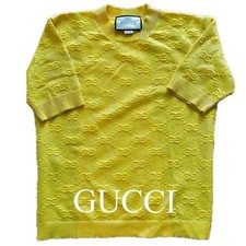 Gucci Knit Ladies jacquard short-sleeve sweater Color Yellow Size EXTRA SMALL