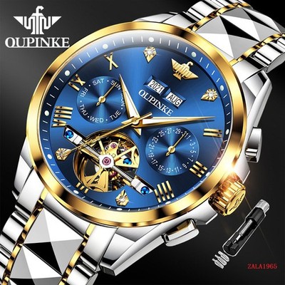 Oupinke Men s Watch Automatic Mechanical Swiss Technology Diamonds Full Calendar