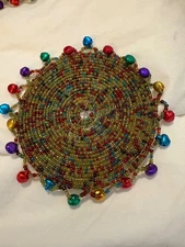 Lot 12x Pier 1 Imports Pier One Festive Beaded 4” Jingle Coasters Christmas