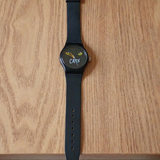 Cats Theme Analogue Quartz Wristwatch Black Dial Black Plastic Case & Strap