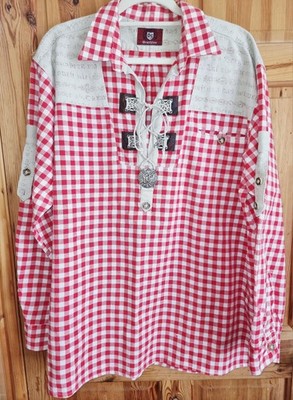 Authentic Vintage Trachten Bayrisches Hemd XXL rot kariert 100% Baumwolle Oktoberfest