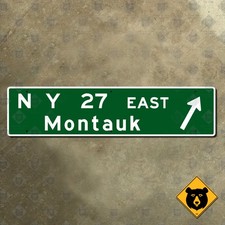 New York State Route 27 East, Montauk highway exit road sign 1961 Hamptons 31x7