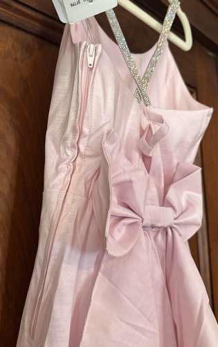 Vestido Speechless Niños Rosa Tafetán Lazo Talla 10 Estrás Correas Cruzadas - Imagen 10 de 15